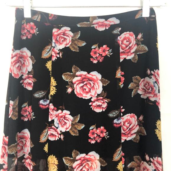 Dark Floral Maxi Skirt Chiffon Front Slits Romantic Coquette Dark Fairy Event - Picture 3 of 11